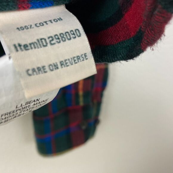L.L. Bean Womens Relaxed Fit Flannel Shirt Size L Green Blue Red Plaid Button Up - Picture 4 of 6